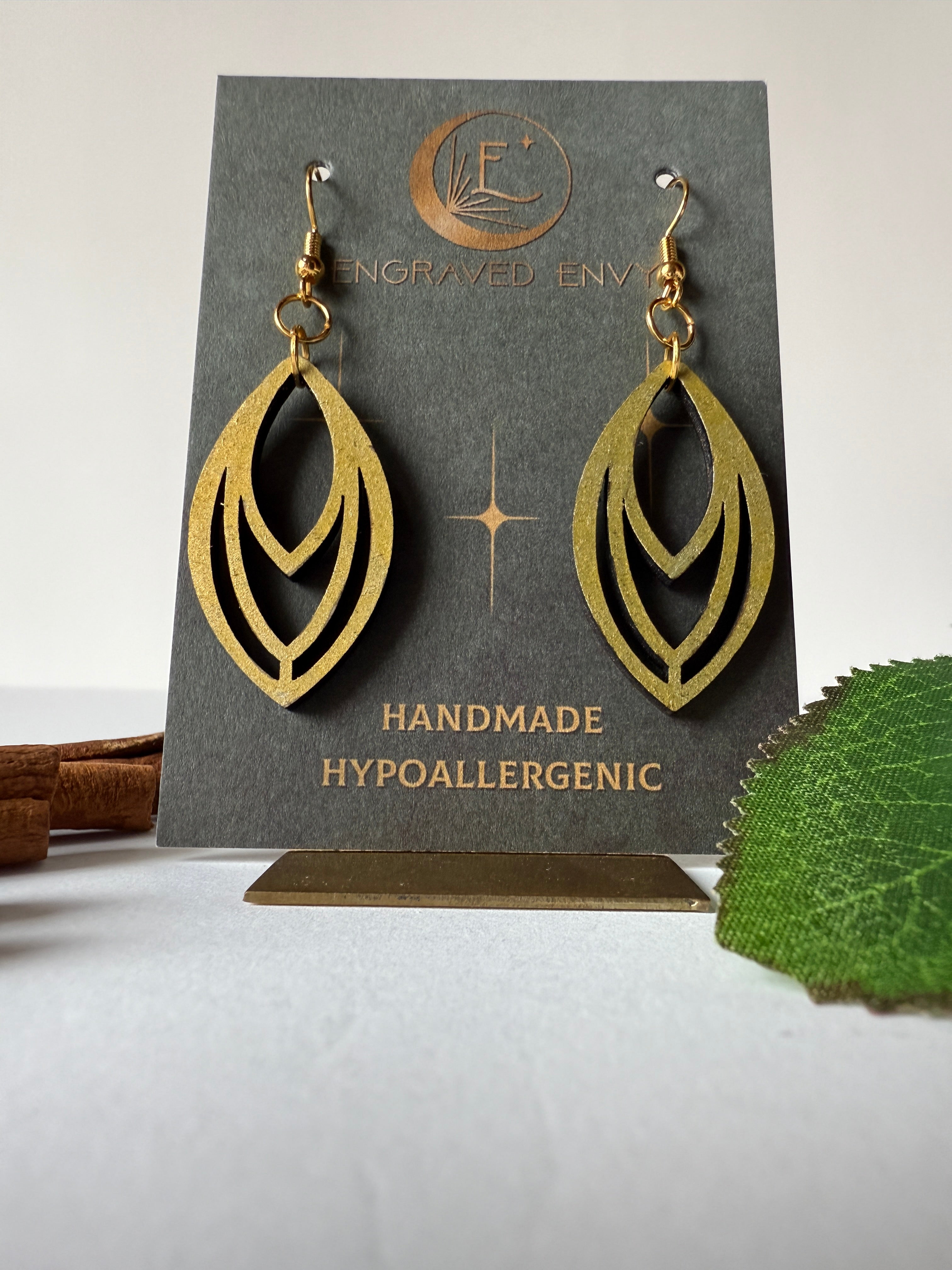 Gold painted wooden earrings