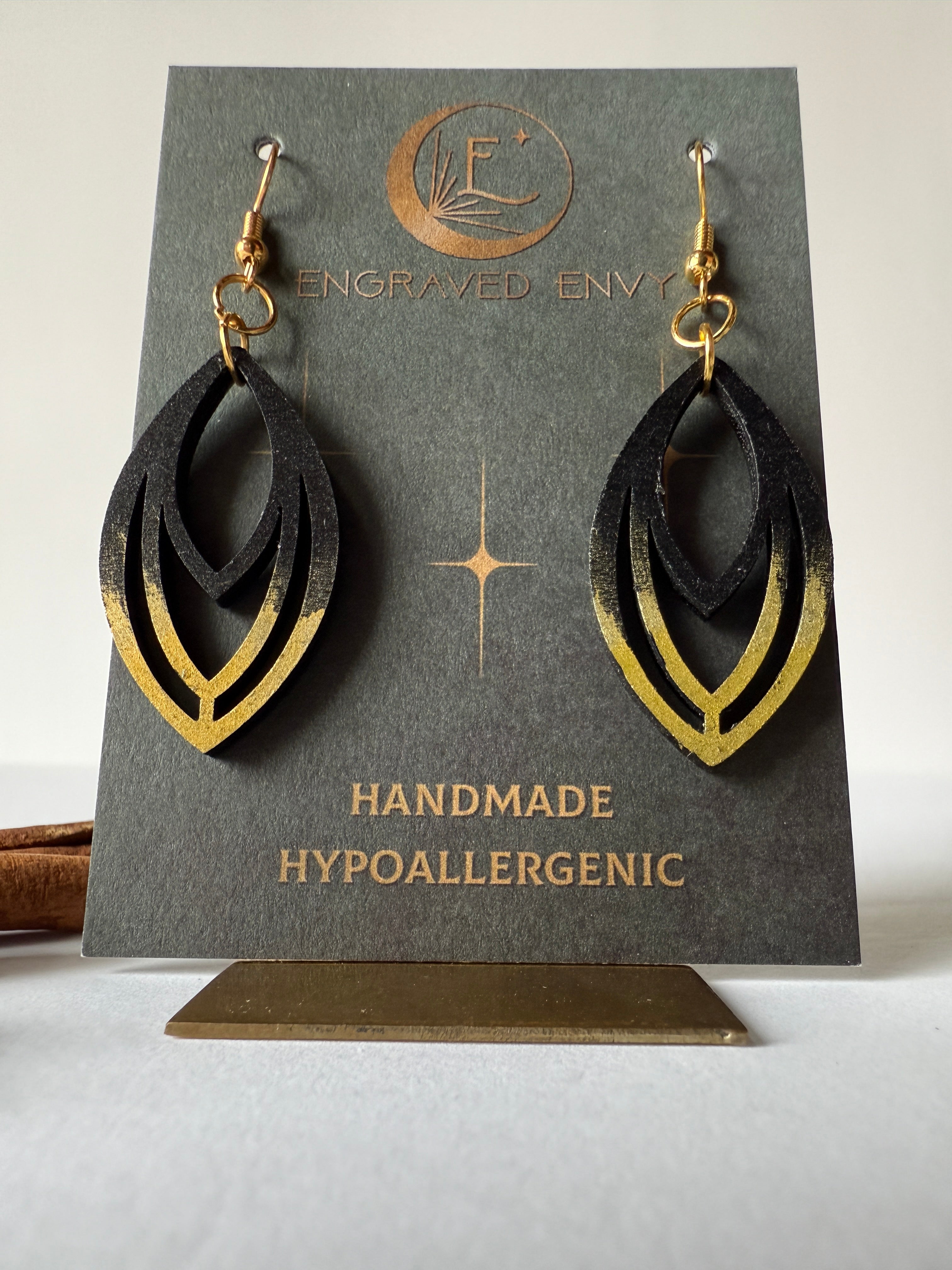 Black & gold cut out Earrings - Wood with metal detail