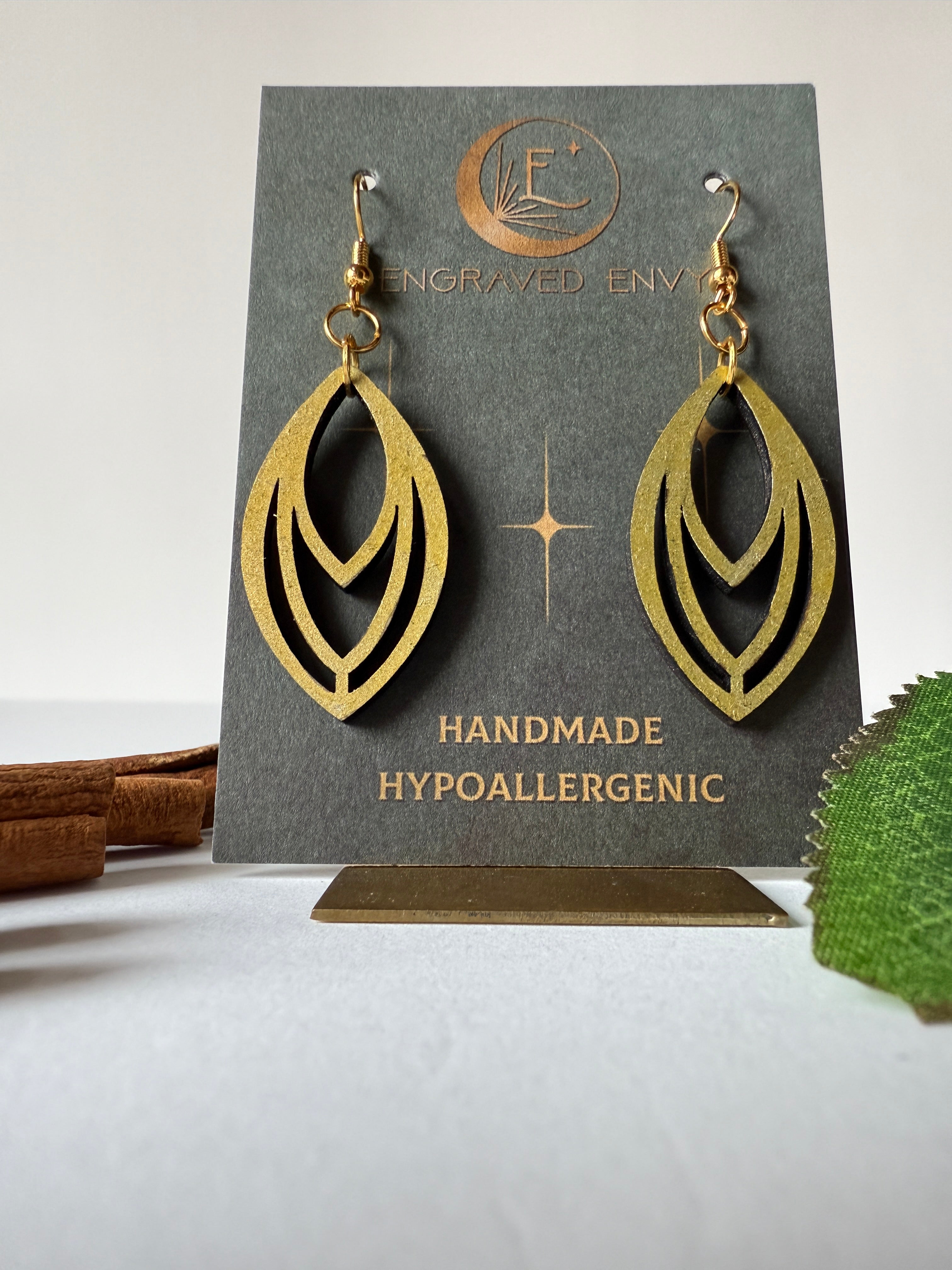 Gold painted wooden earrings