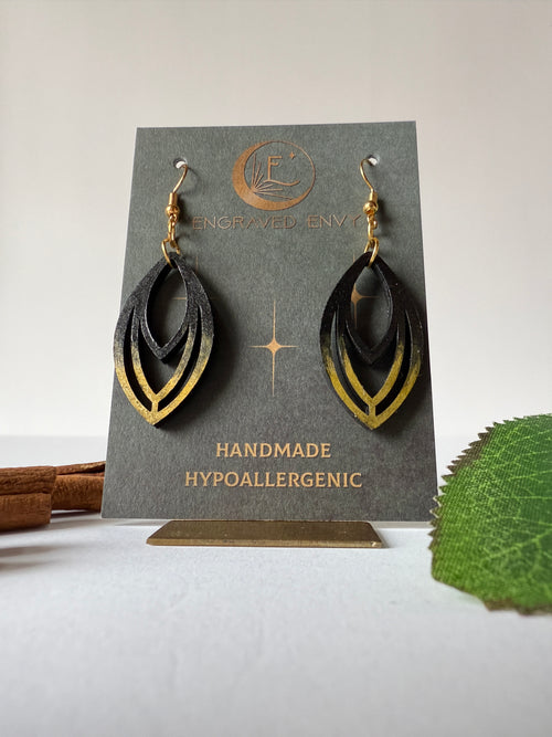 Black & gold cut out Earrings - Wood with metal detail