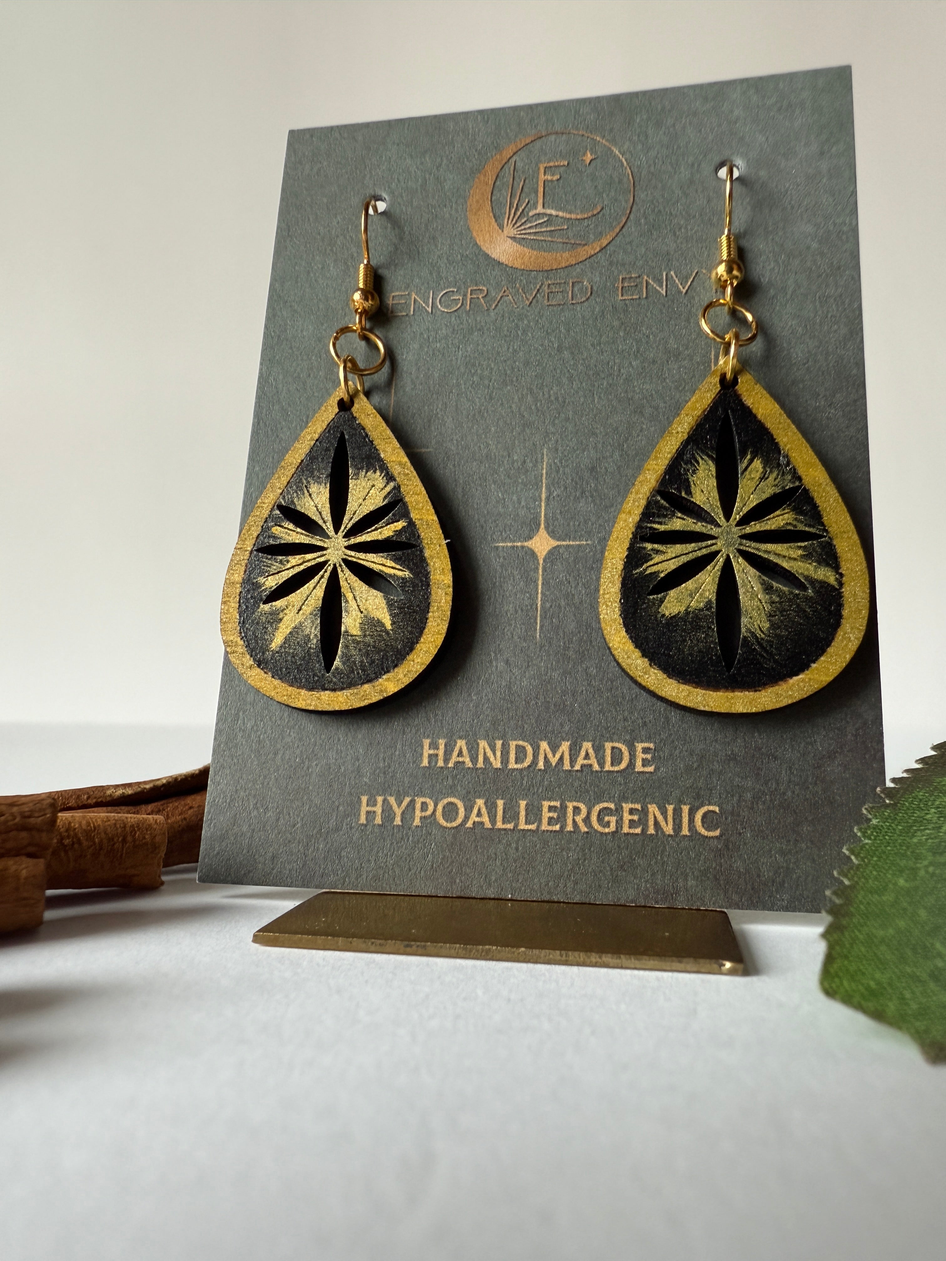 Gold & Black Earrings - Wood