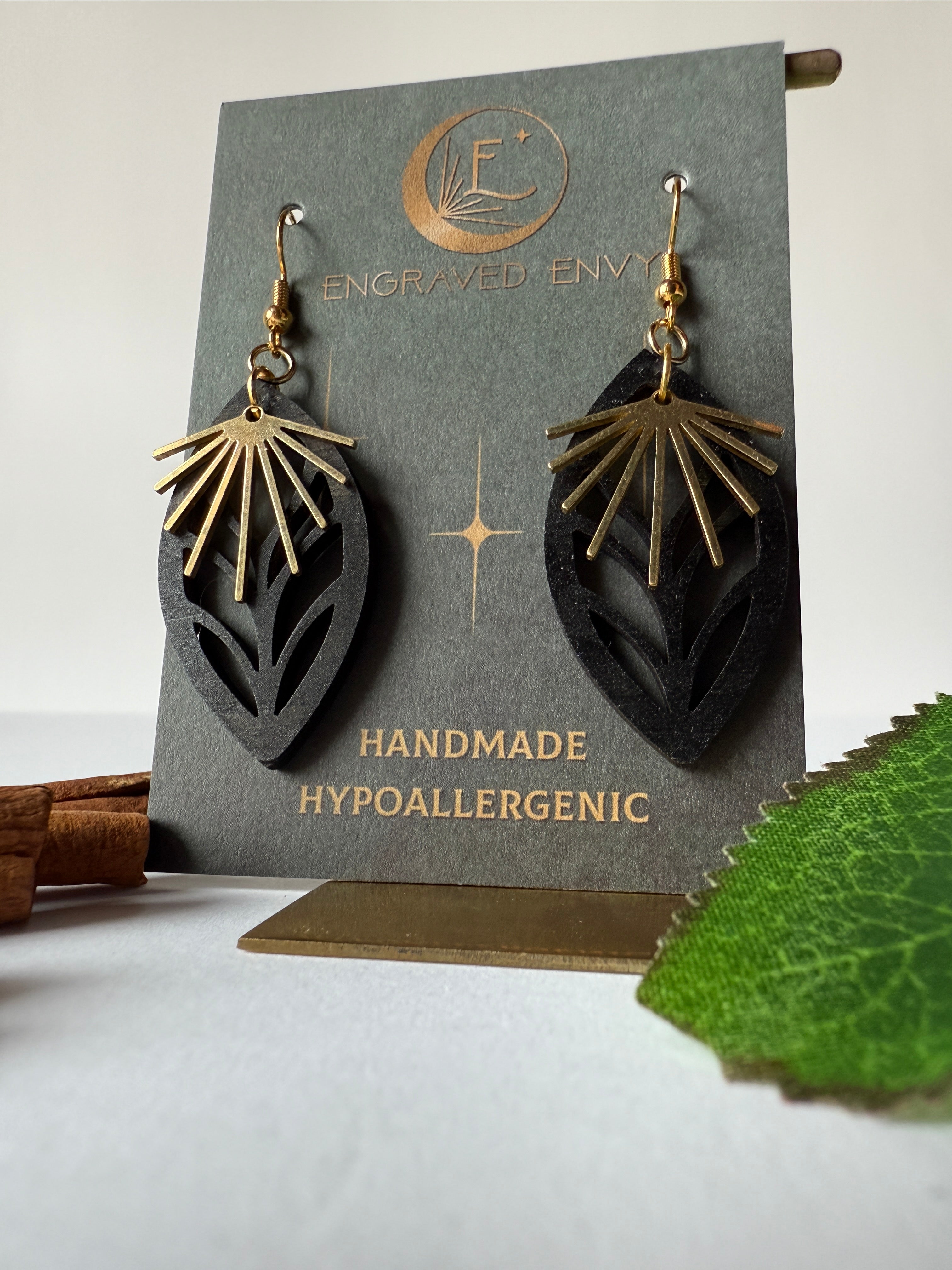 Celestial Bloom -Black & gold Earrings