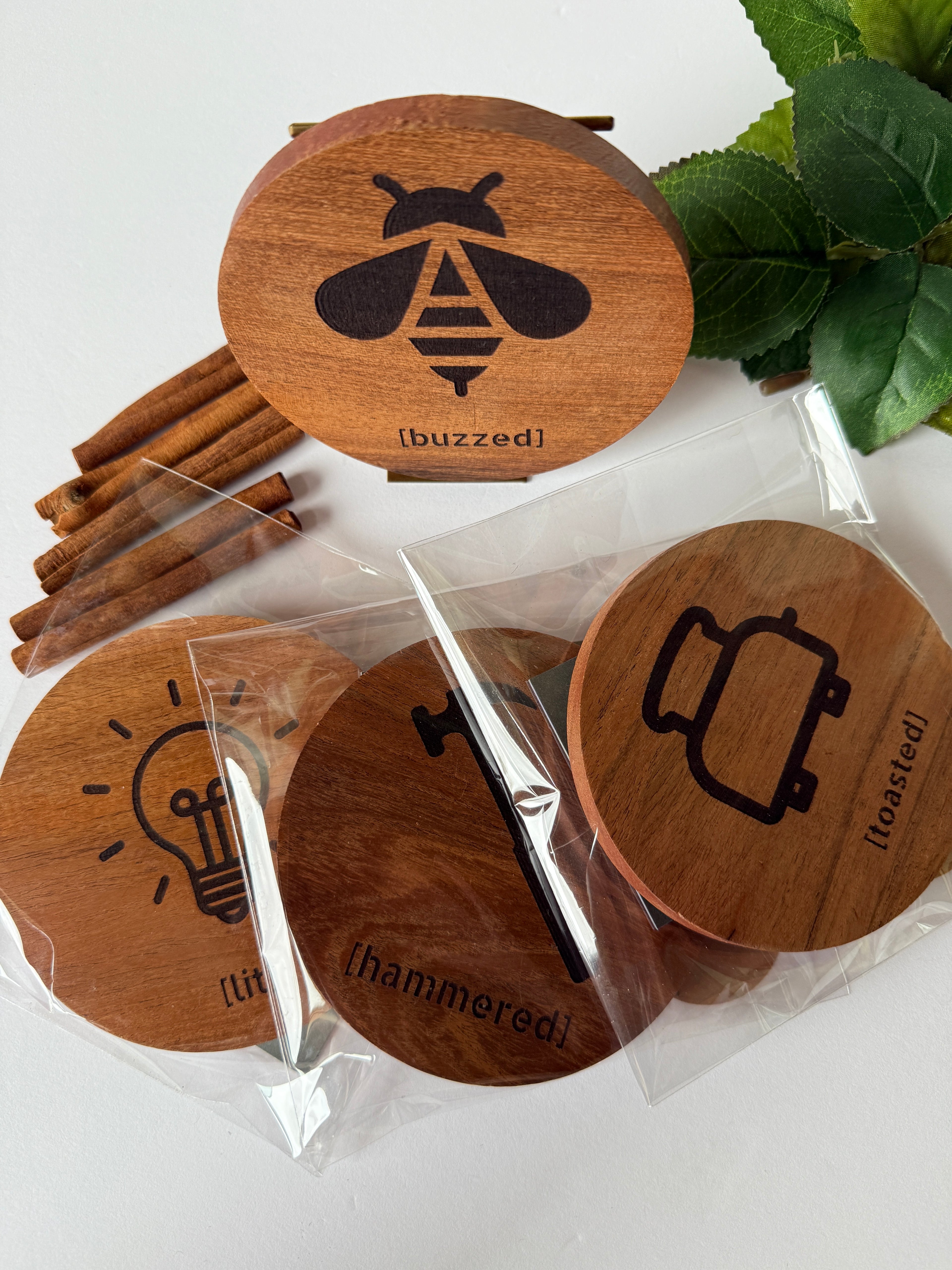 Funny Coaster Set - Acacia Wood